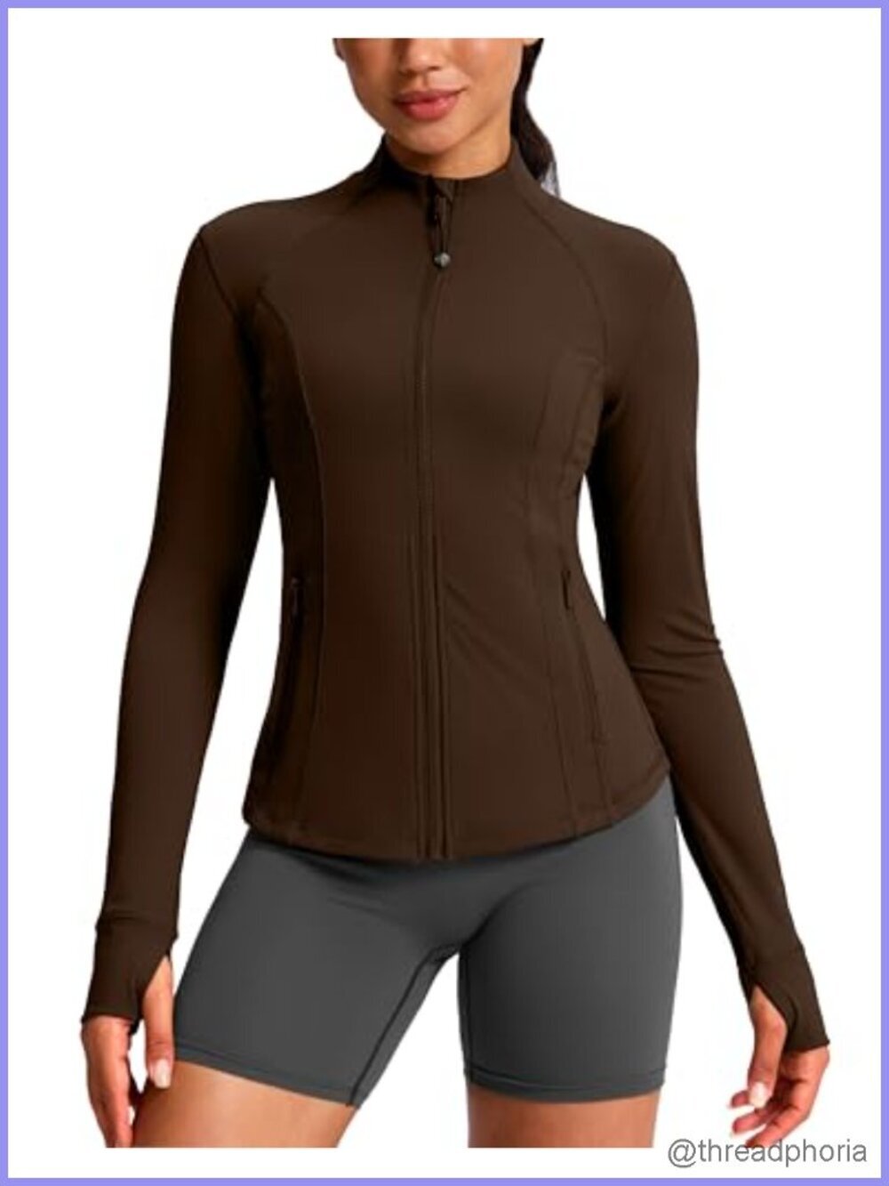 Slim Full Zip Track Jacket with 4 Pockets Thumbholes Extended Length Running
